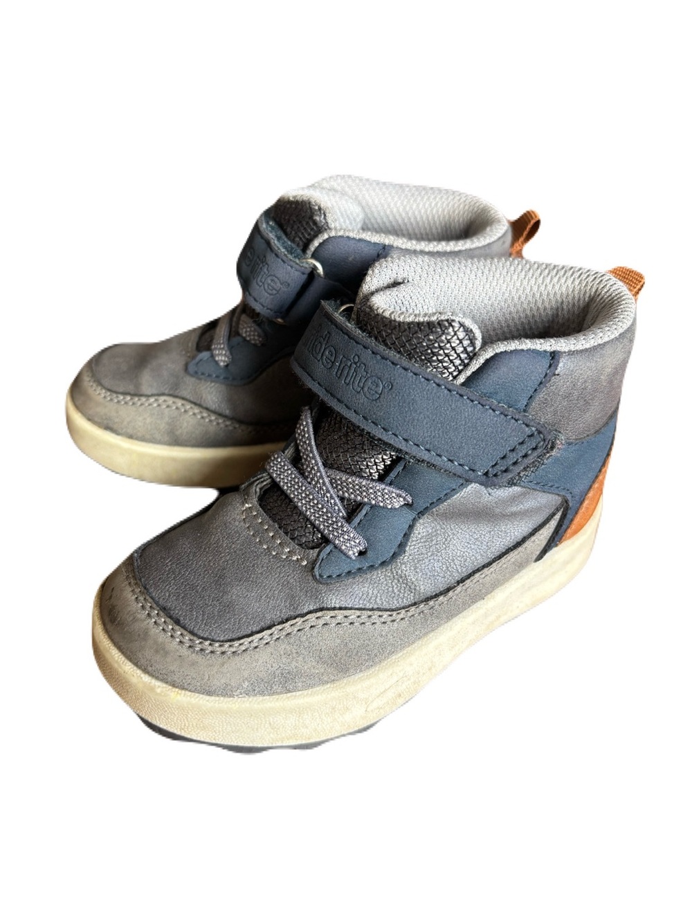Stride Rite Gray and Blue Kids High-Top Sneakers with Tan Accent
